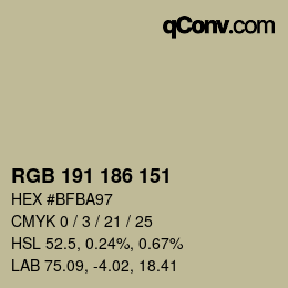 Color code: RGB 191 186 151 | qconv.com