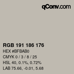 颜色代码: RGB 191 186 176 | qconv.com