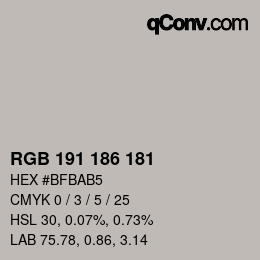 Color code: RGB 191 186 181 | qconv.com