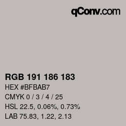 Color code: RGB 191 186 183 | qconv.com