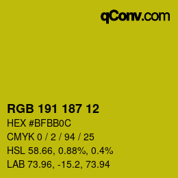 Color code: RGB 191 187 12 | qconv.com