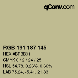 Color code: RGB 191 187 145 | qconv.com