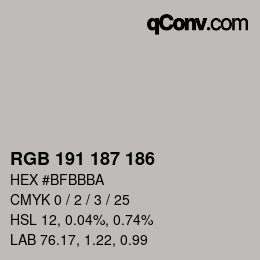 Color code: RGB 191 187 186 | qconv.com