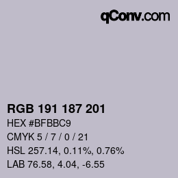 Farbcode: RGB 191 187 201 | qconv.com