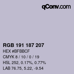 Código de color: RGB 191 187 207 | qconv.com