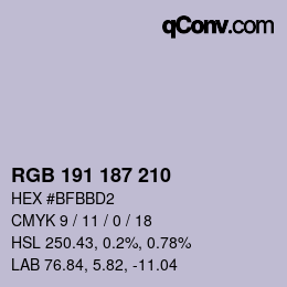 Color code: RGB 191 187 210 | qconv.com