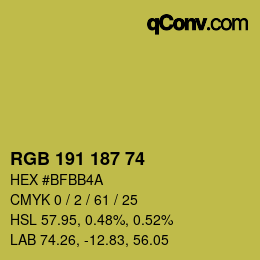 Color code: RGB 191 187 74 | qconv.com