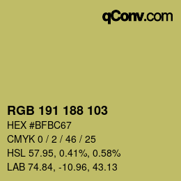 Color code: RGB 191 188 103 | qconv.com