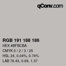 Color code: RGB 191 188 186 | qconv.com