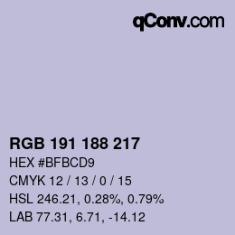 Color code: RGB 191 188 217 | qconv.com