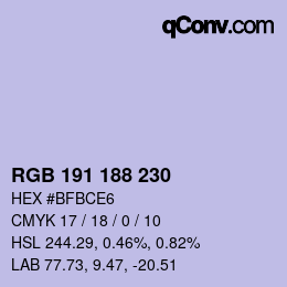 颜色代码: RGB 191 188 230 | qconv.com