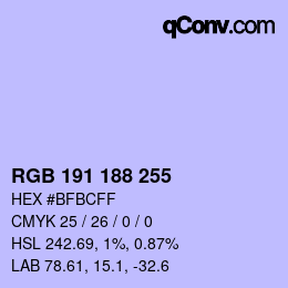 Color code: RGB 191 188 255 | qconv.com