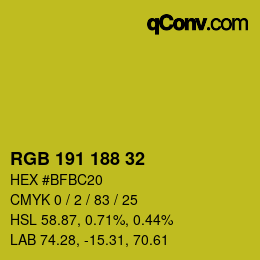 Color code: RGB 191 188 32 | qconv.com