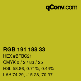 Color code: RGB 191 188 33 | qconv.com