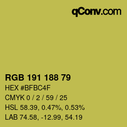 カラーコード: RGB 191 188 79 | qconv.com