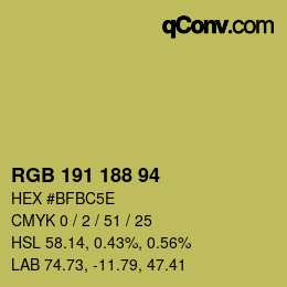 Código de color: RGB 191 188 94 | qconv.com