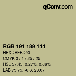 カラーコード: RGB 191 189 144 | qconv.com