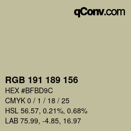 カラーコード: RGB 191 189 156 | qconv.com