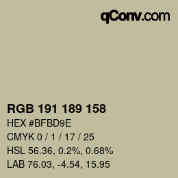 颜色代码: RGB 191 189 158 | qconv.com