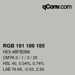 Color code: RGB 191 189 185 | qconv.com