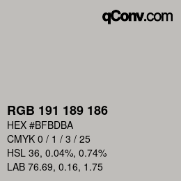 Color code: RGB 191 189 186 | qconv.com