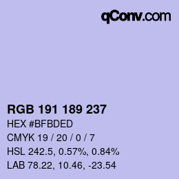 Color code: RGB 191 189 237 | qconv.com