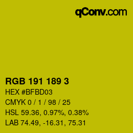 カラーコード: RGB 191 189 3 | qconv.com