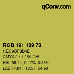 Color code: RGB 191 189 78 | qconv.com