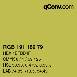 Color code: RGB 191 189 79 | qconv.com