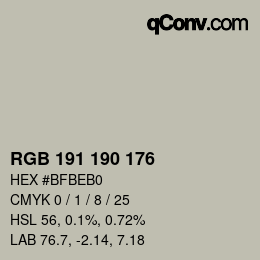 颜色代码: RGB 191 190 176 | qconv.com