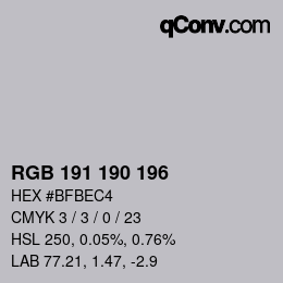 Farbcode: RGB 191 190 196 | qconv.com