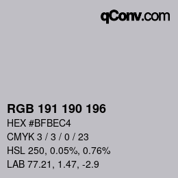 Color code: RGB 191 190 196 | qconv.com