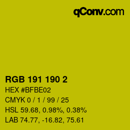 Color code: RGB 191 190 2 | qconv.com