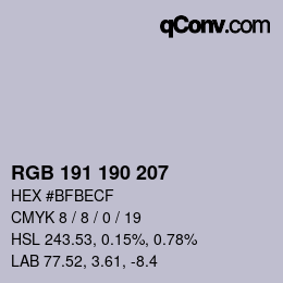 Código de color: RGB 191 190 207 | qconv.com