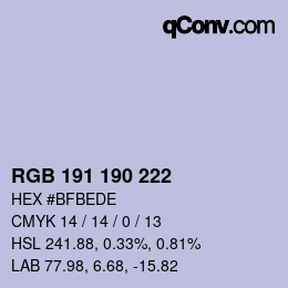 Color code: RGB 191 190 222 | qconv.com