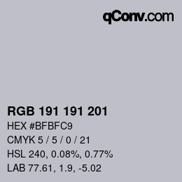 カラーコード: RGB 191 191 201 | qconv.com