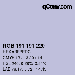 Color code: RGB 191 191 220 | qconv.com