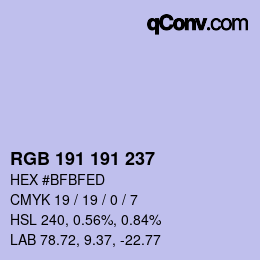 Color code: RGB 191 191 237 | qconv.com