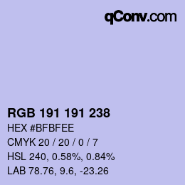 Color code: RGB 191 191 238 | qconv.com