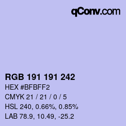 Color code: RGB 191 191 242 | qconv.com