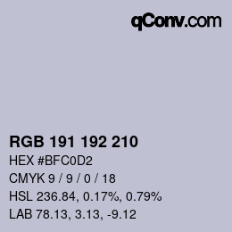 カラーコード: RGB 191 192 210 | qconv.com