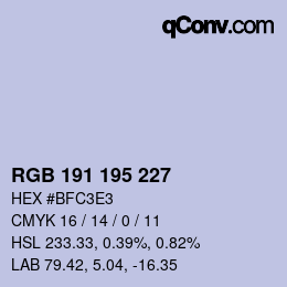 Código de color: RGB 191 195 227 | qconv.com