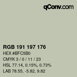 颜色代码: RGB 191 197 176 | qconv.com