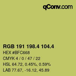 カラーコード: RGB 191 198.4 104.4 | qconv.com