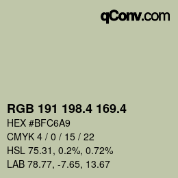 カラーコード: RGB 191 198.4 169.4 | qconv.com