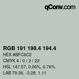 カラーコード: RGB 191 198.4 194.4 | qconv.com