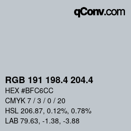 カラーコード: RGB 191 198.4 204.4 | qconv.com