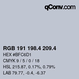 カラーコード: RGB 191 198.4 209.4 | qconv.com