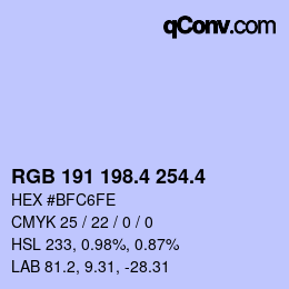カラーコード: RGB 191 198.4 254.4 | qconv.com