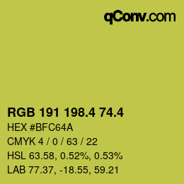 カラーコード: RGB 191 198.4 74.4 | qconv.com